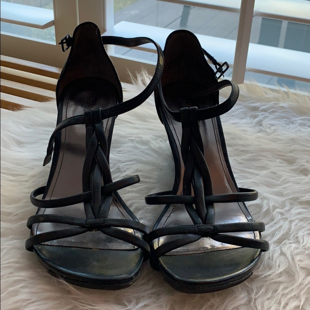 Black strapped wedges
